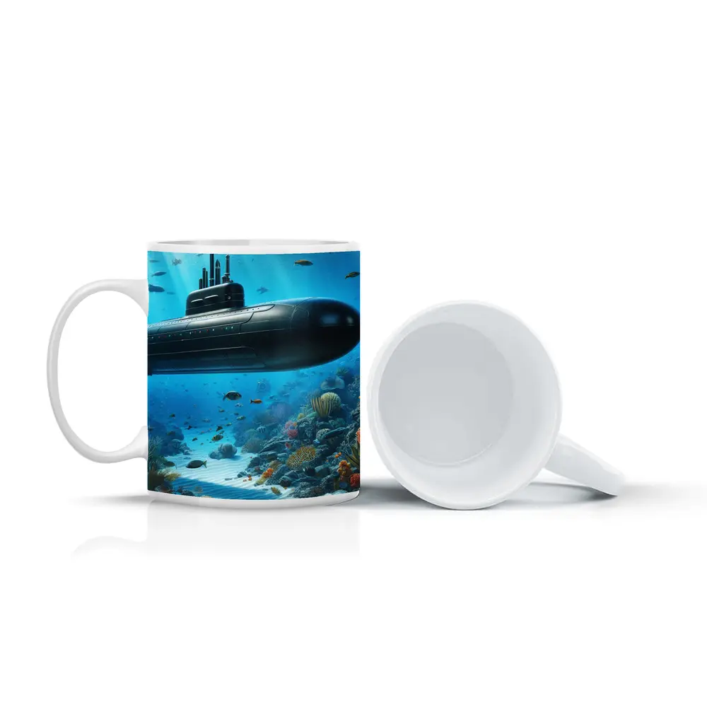 Black Submarine Underwater Coral Reef Scene – Mugs