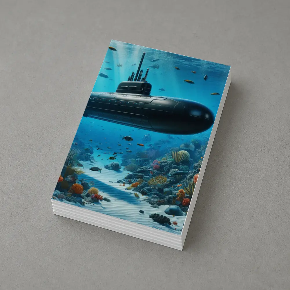 Black Submarine Underwater Coral Reef Scene – Postcards