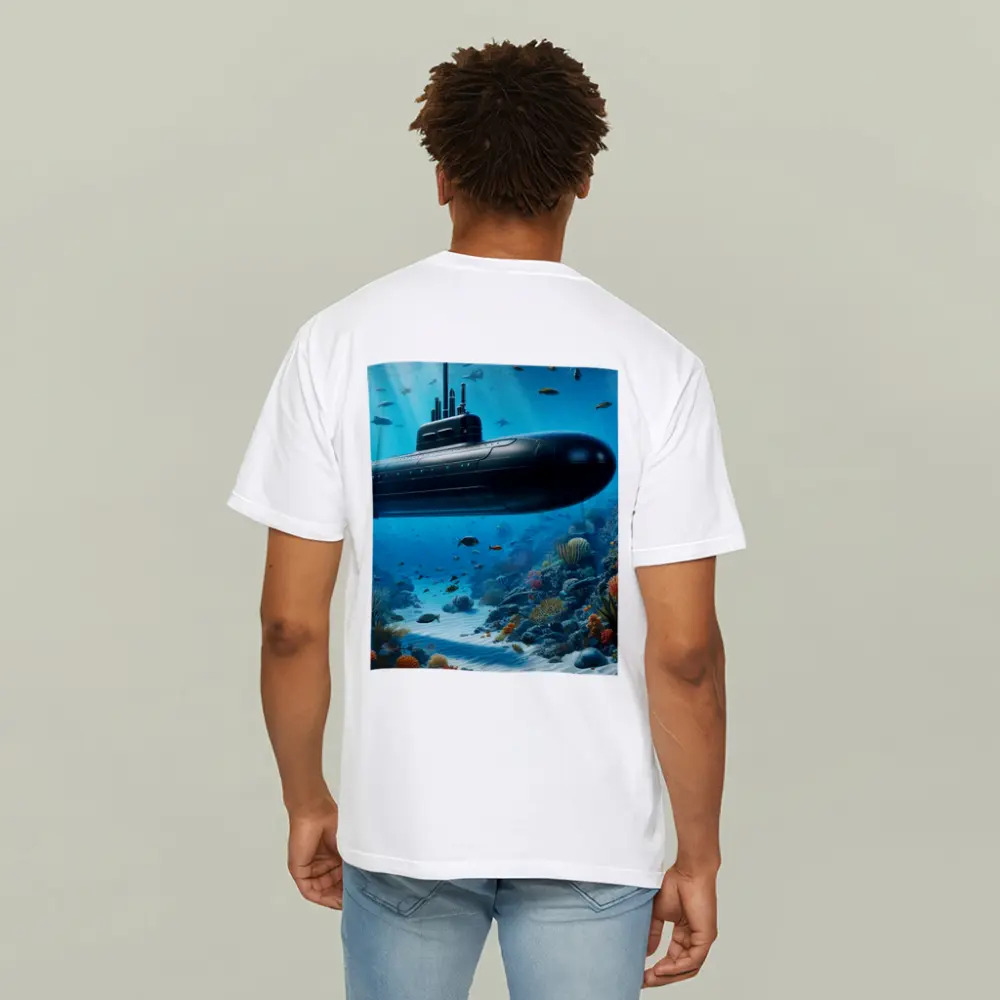 Black Submarine Underwater Coral Reef Scene – T-Shirts