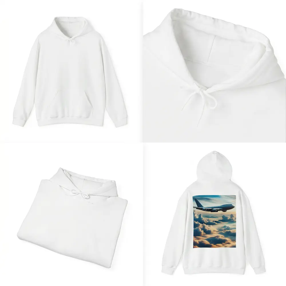 Large Airplane Flying Above Golden Clouds – Hoodies