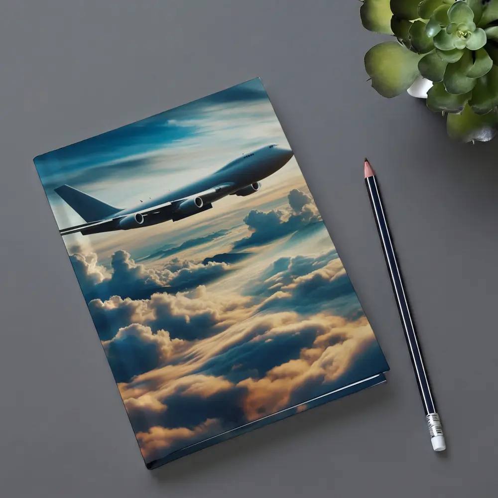 Large Airplane Flying Above Golden Clouds – Notebooks