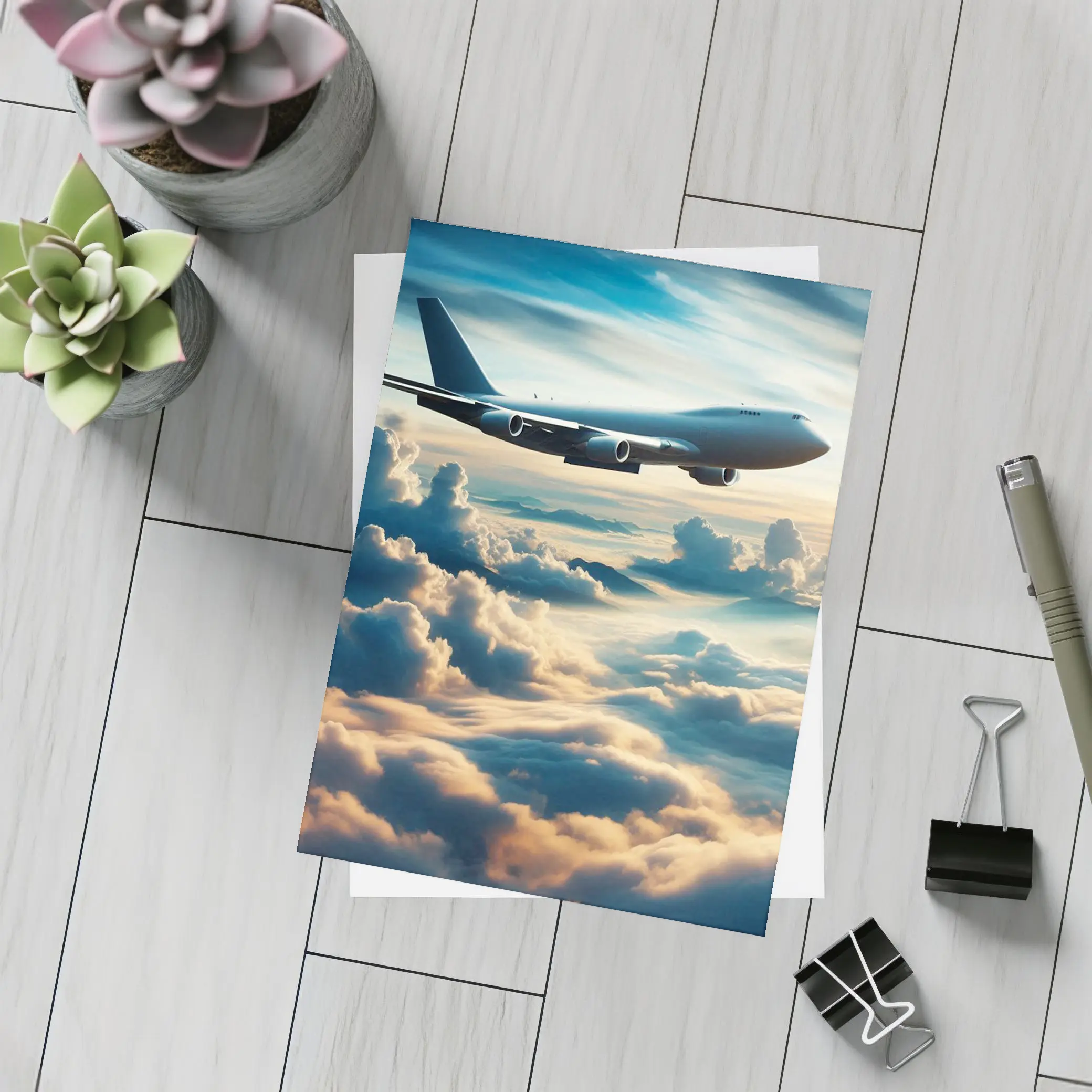 Large Airplane Flying Above Golden Clouds – Postcards