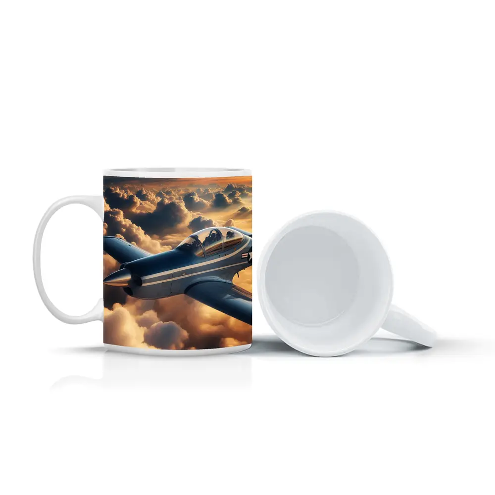 Vintage Military Airplane Flying Above Clouds – Mugs
