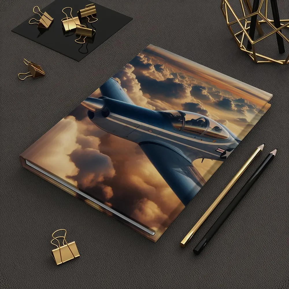 Vintage Military Airplane Flying Above Clouds – Notebooks