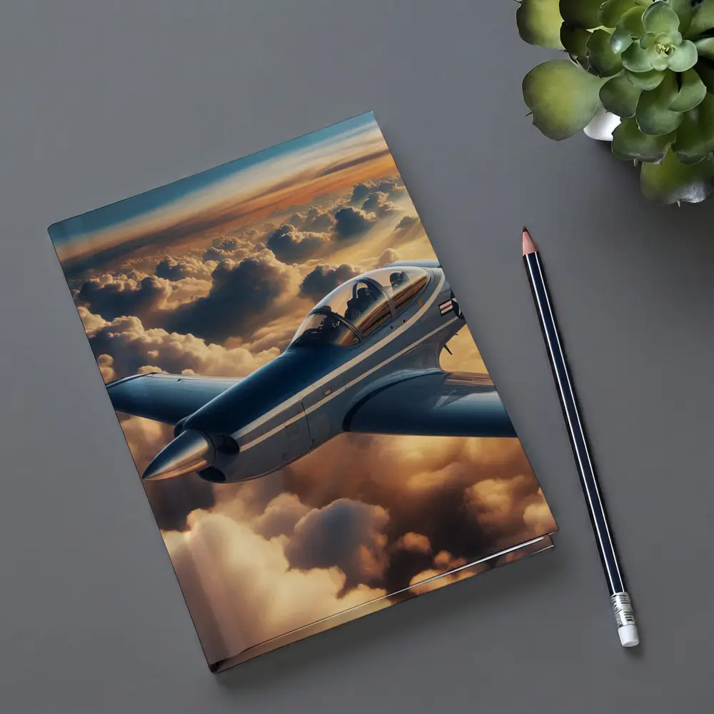 Vintage Military Airplane Flying Above Clouds – Notebooks