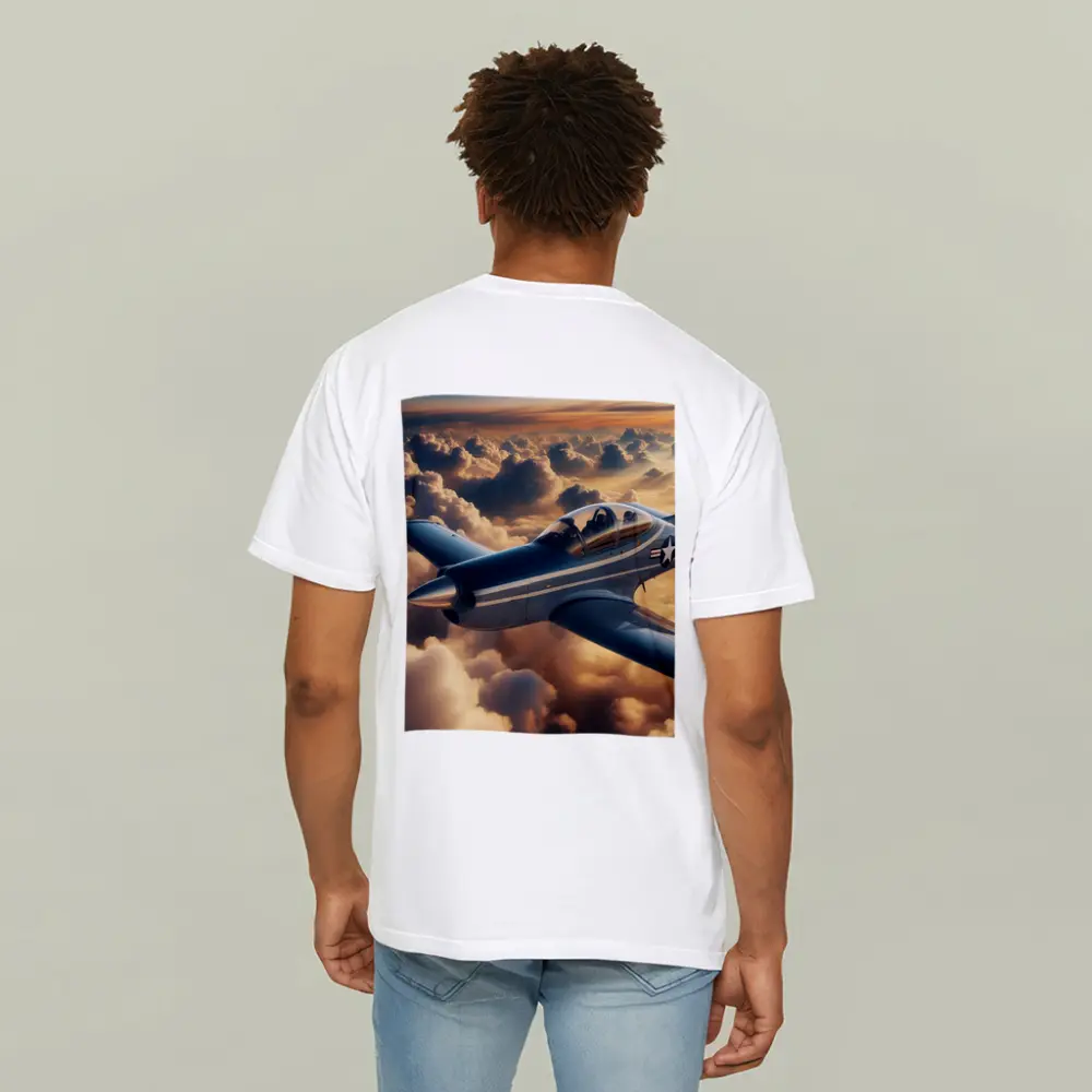 Vintage Military Airplane Flying Above Clouds – T-Shirts