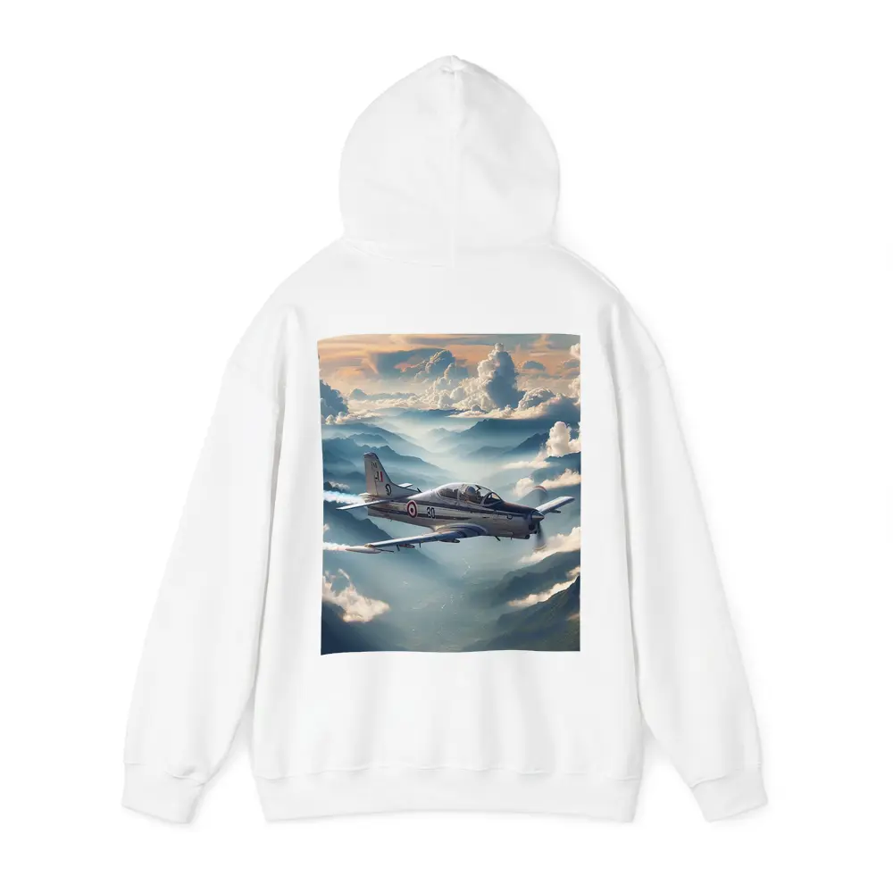 Military Jet Flying Above Misty Mountains – Hoodies
