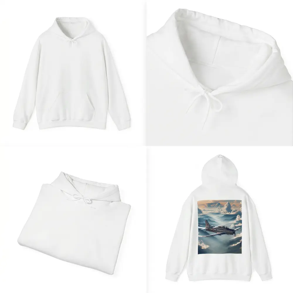 Military Jet Flying Above Misty Mountains – Hoodies