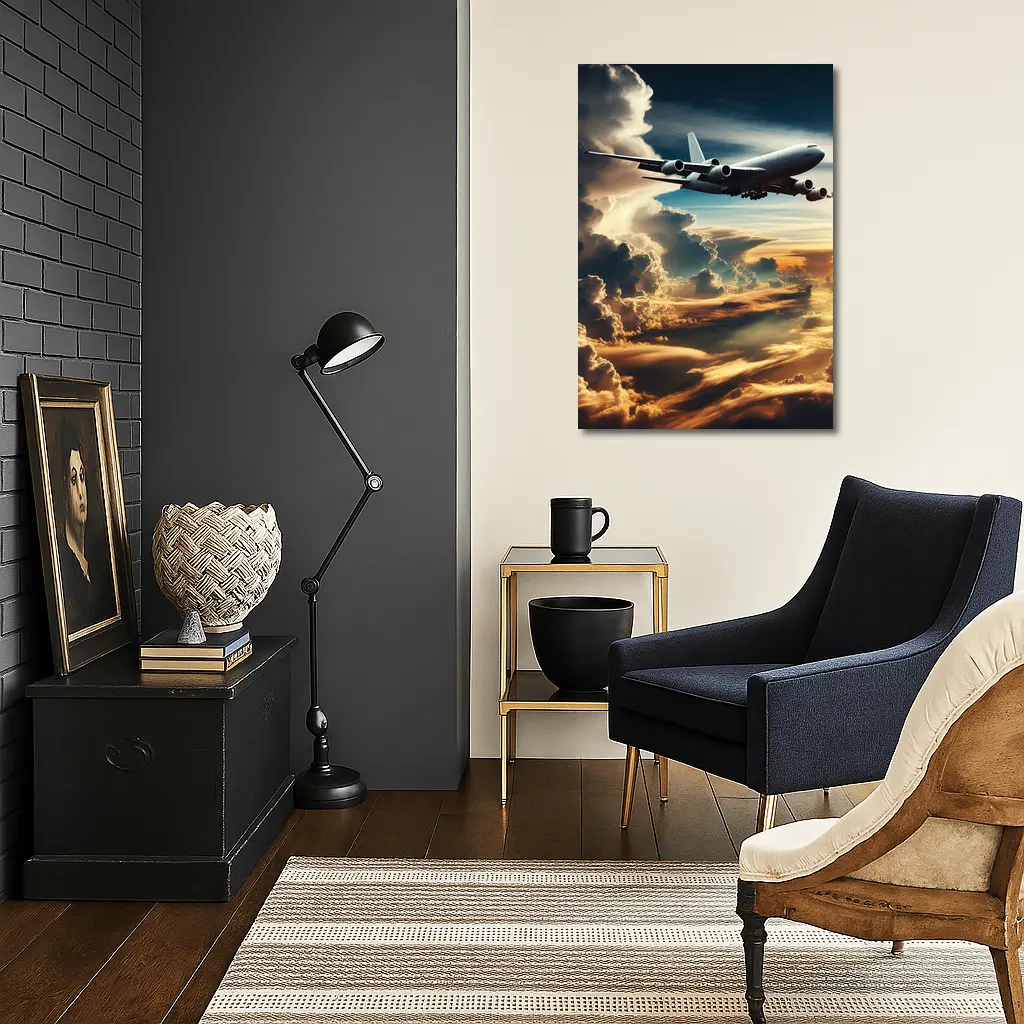 Commercial Airplane Flying Through Dramatic Storm Clouds – Wall Art