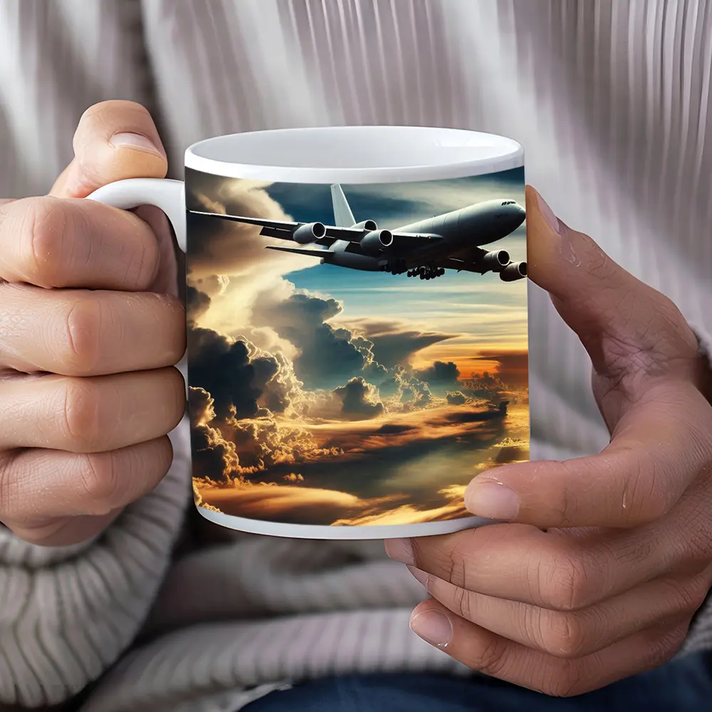 Commercial Airplane Flying Through Dramatic Storm Clouds – Mugs