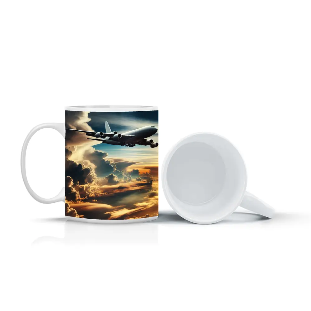 Commercial Airplane Flying Through Dramatic Storm Clouds – Mugs