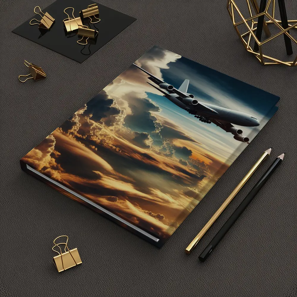 Commercial Airplane Flying Through Dramatic Storm Clouds – Notebooks