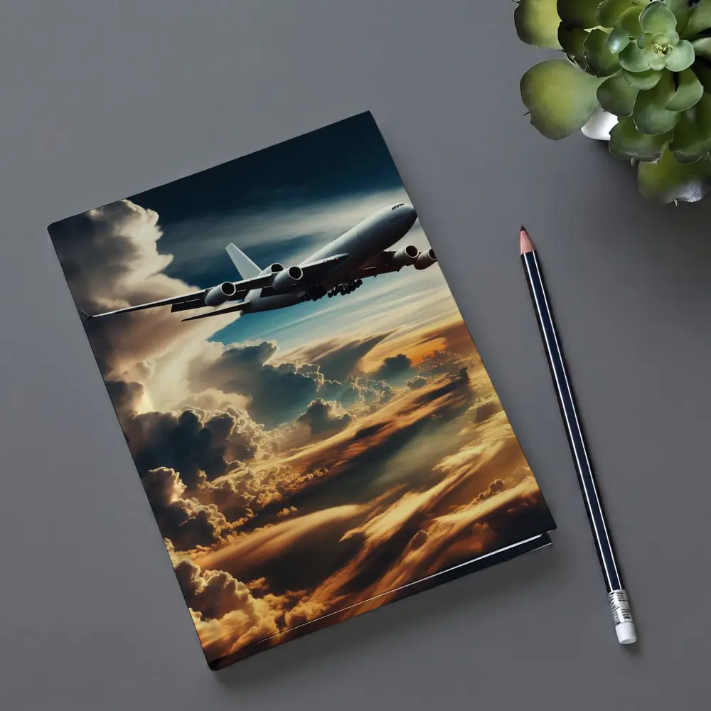 Commercial Airplane Flying Through Dramatic Storm Clouds – Notebooks