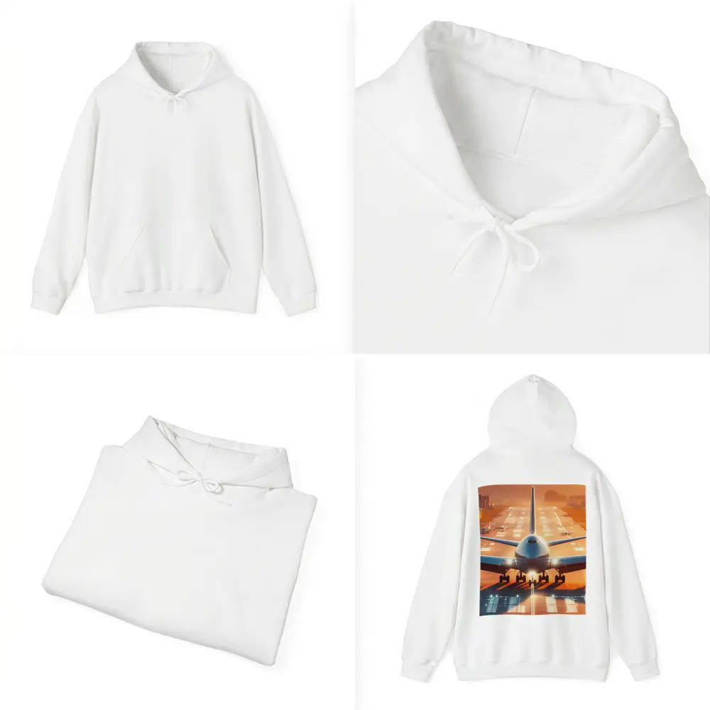 Commercial Airplane Taking Off Sunset Runway – Hoodies