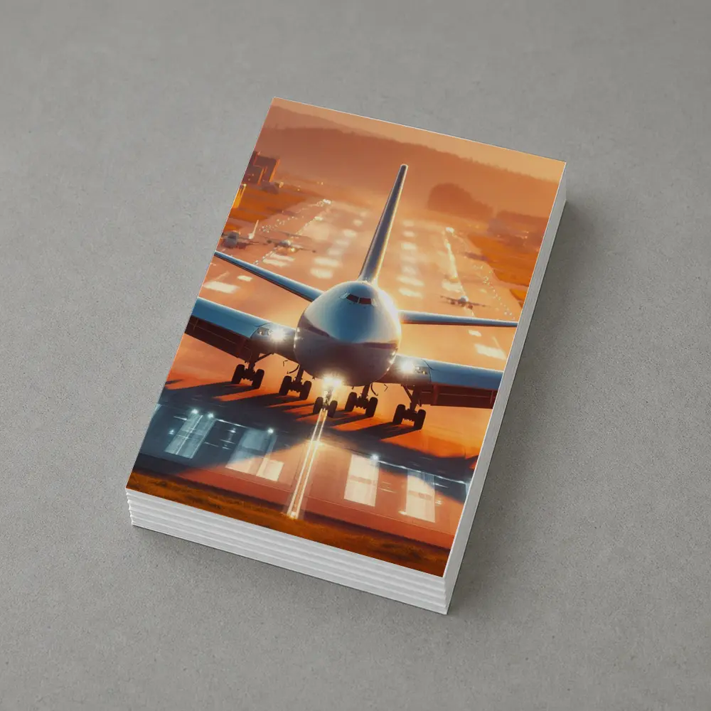 Commercial Airplane Taking Off Sunset Runway – Postcards