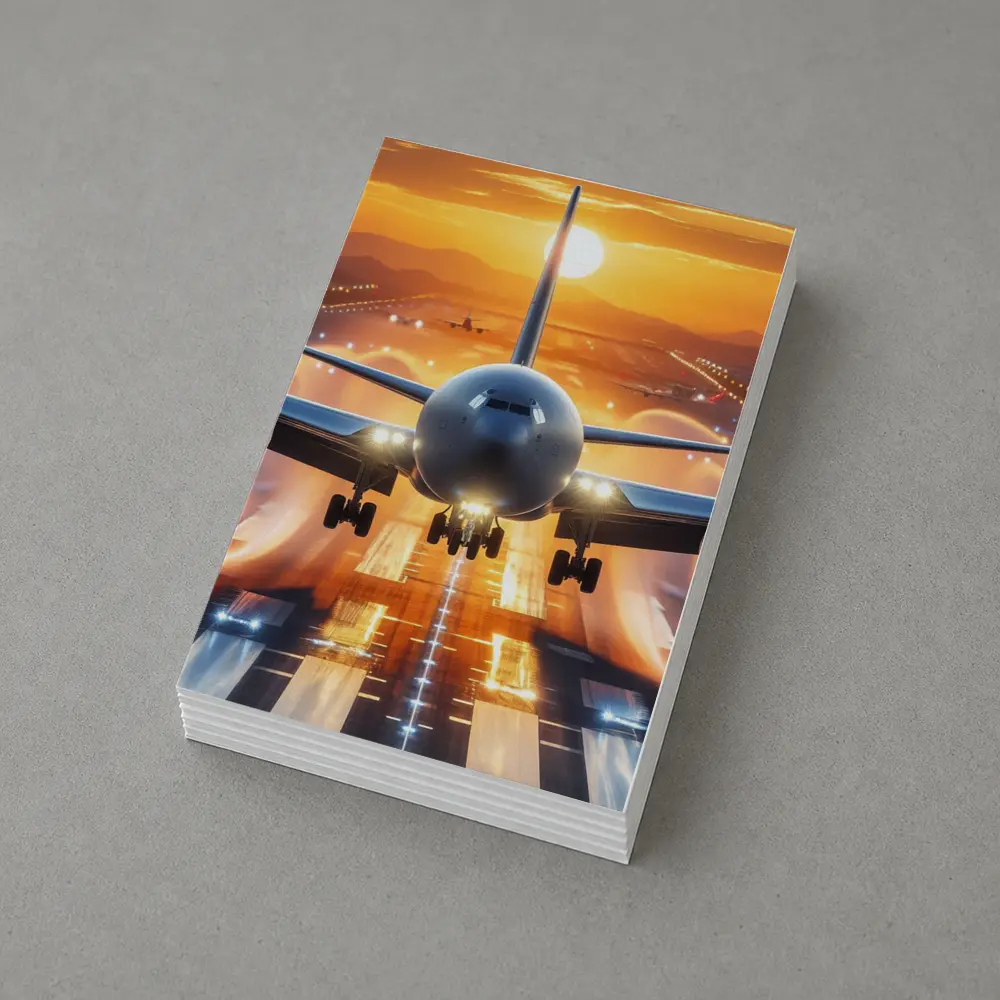 Commercial Airplane Taking Off Sunset Runway – Postcards