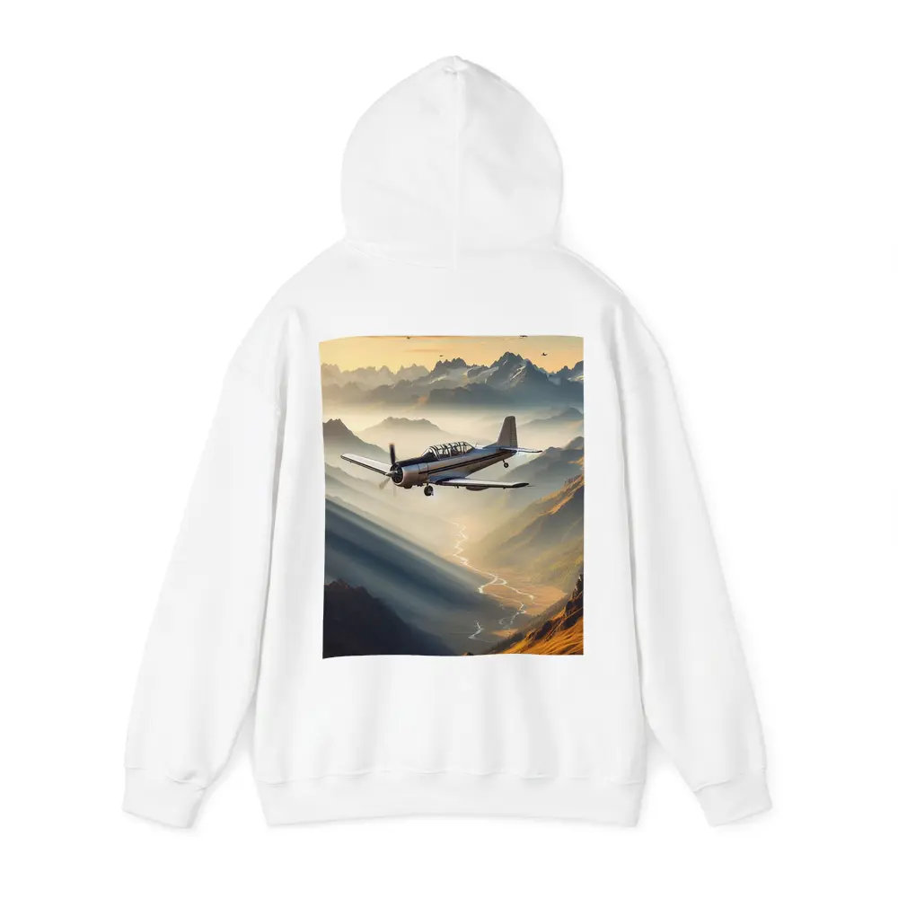 Propeller Plane Flying Over Mountain Valley – Hoodies