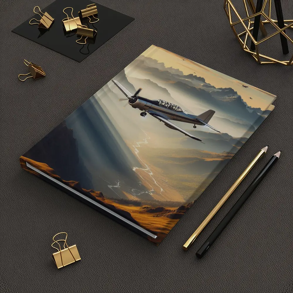 Propeller Plane Flying Over Mountain Valley – Notebooks