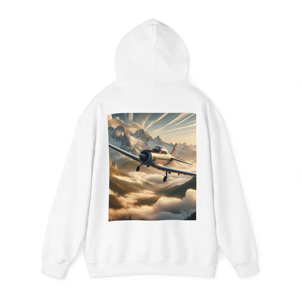 Vintage Propeller Plane Flying Over Mountains – Hoodies