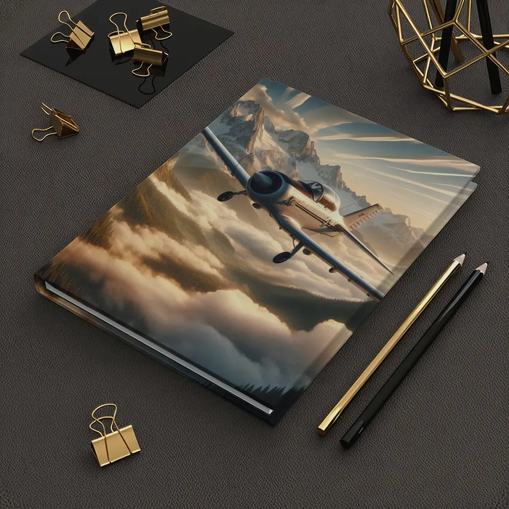 Vintage Propeller Plane Flying Over Mountains – Notebooks