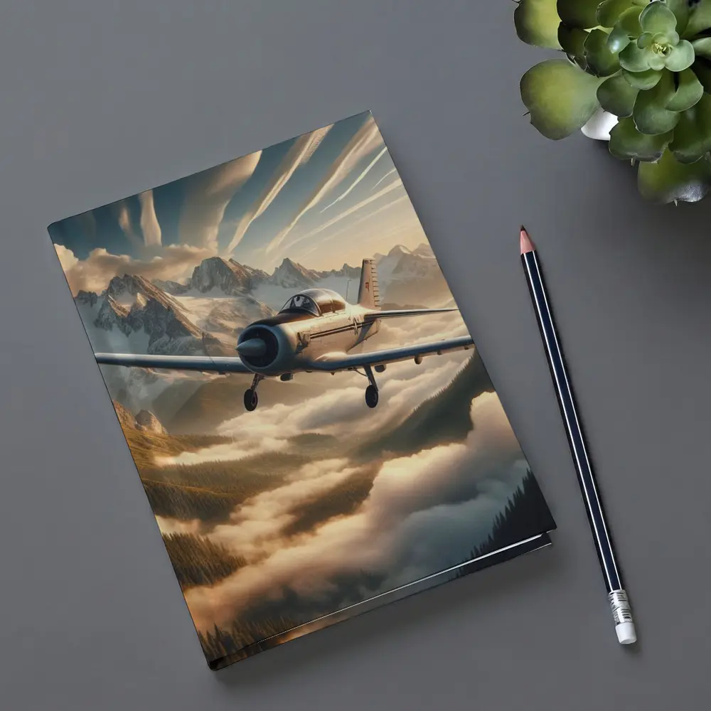 Vintage Propeller Plane Flying Over Mountains – Notebooks