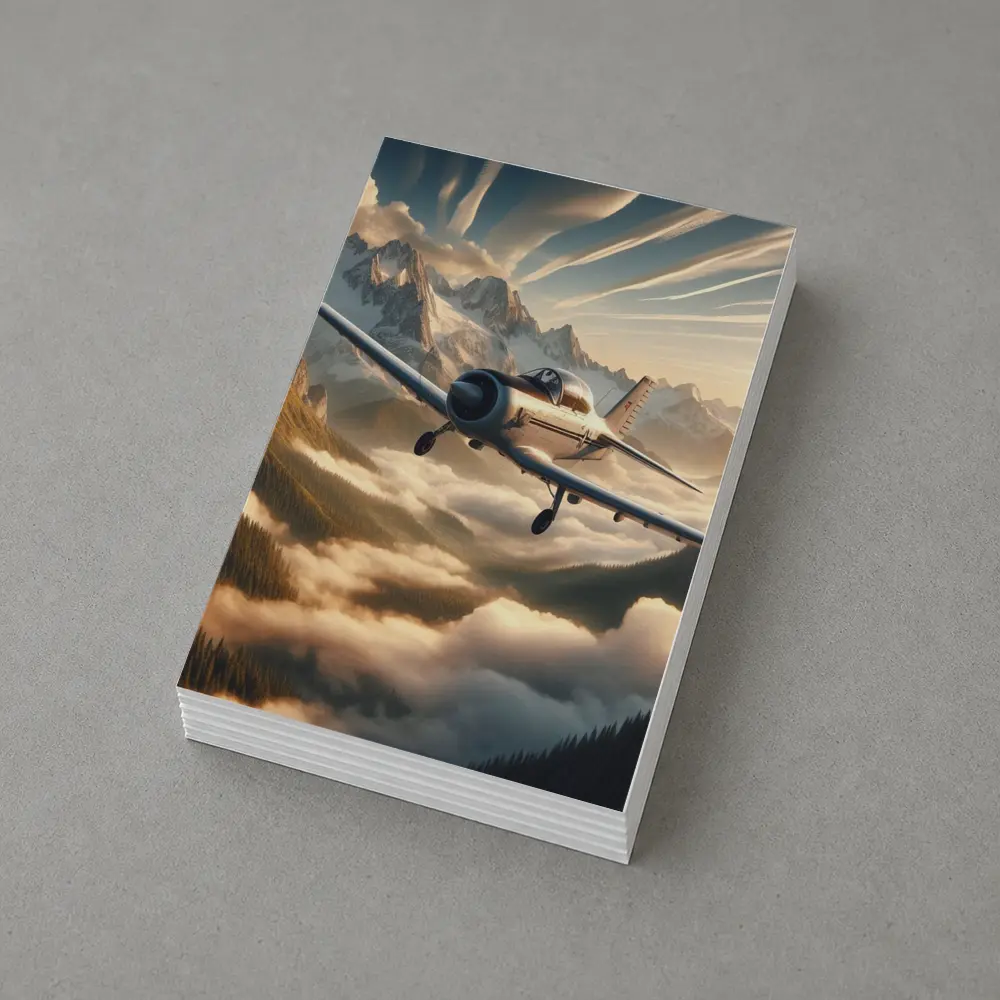 Vintage Propeller Plane Flying Over Mountains – Postcards