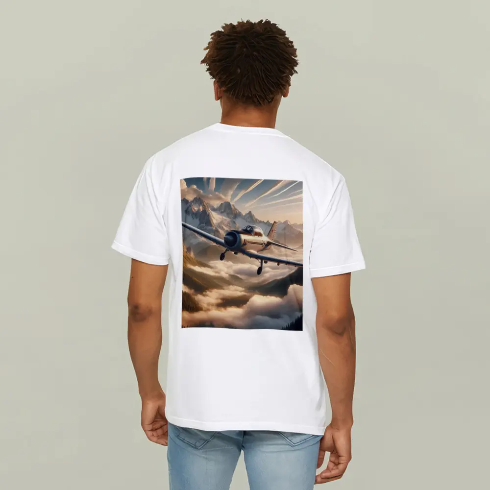 Vintage Propeller Plane Flying Over Mountains – T-Shirts