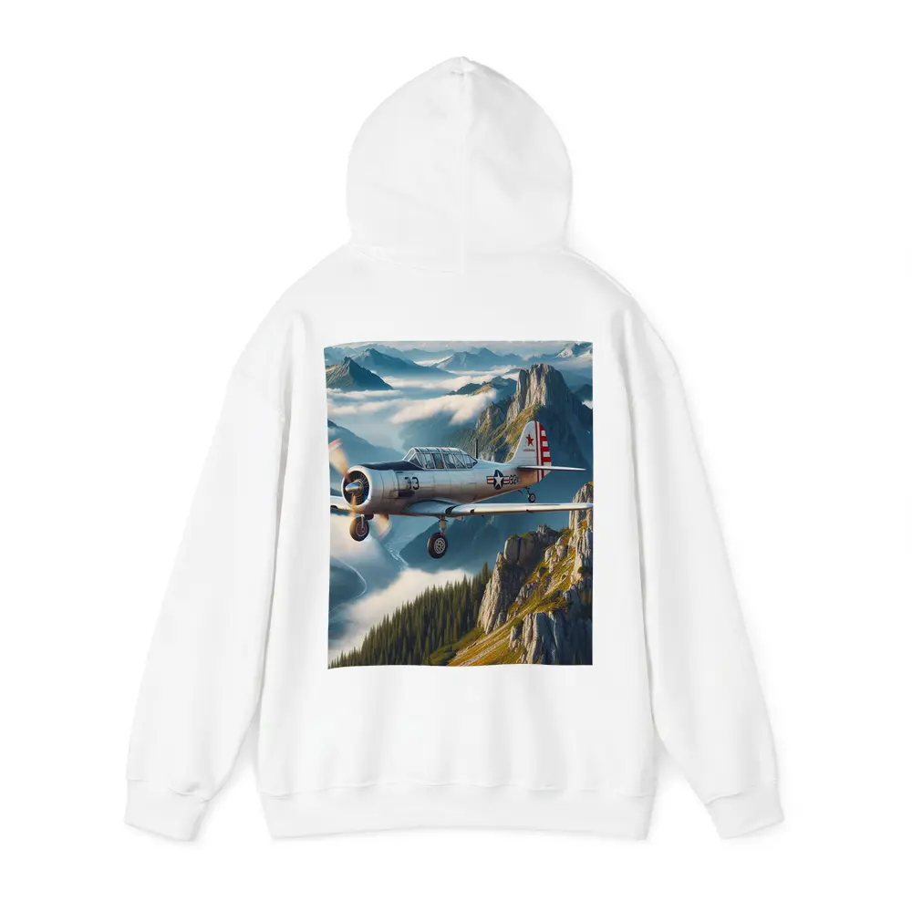 Vintage Military Trainer Plane Over Mountains – Hoodies