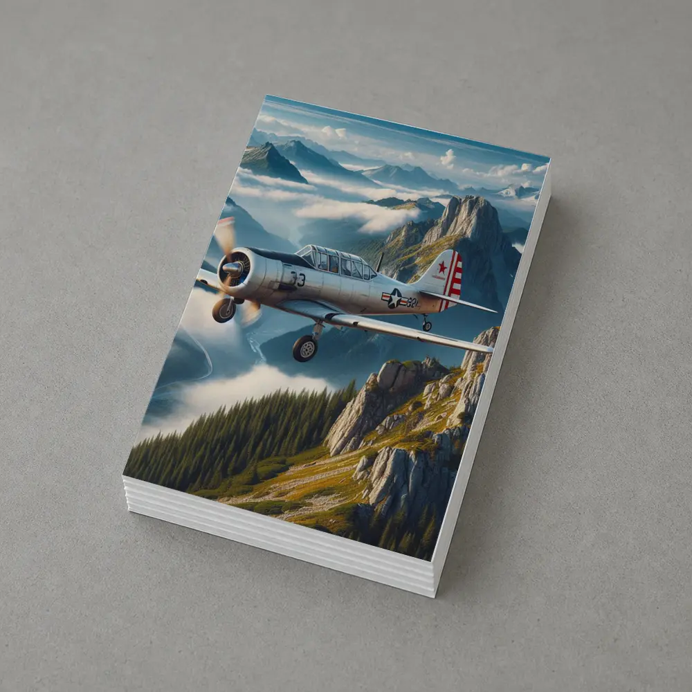 Vintage Military Trainer Plane Over Mountains – Postcards