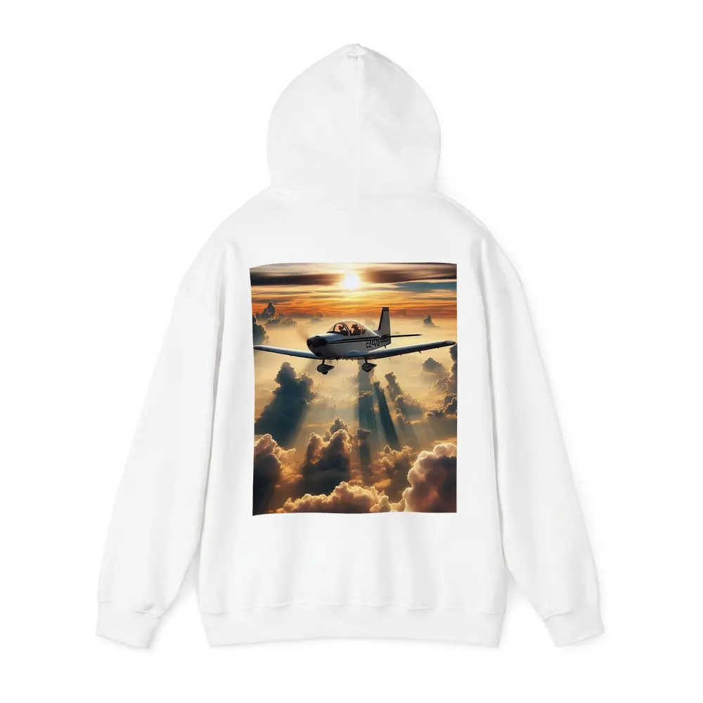 Small Airplane Flying Above Sunset Clouds – Hoodies