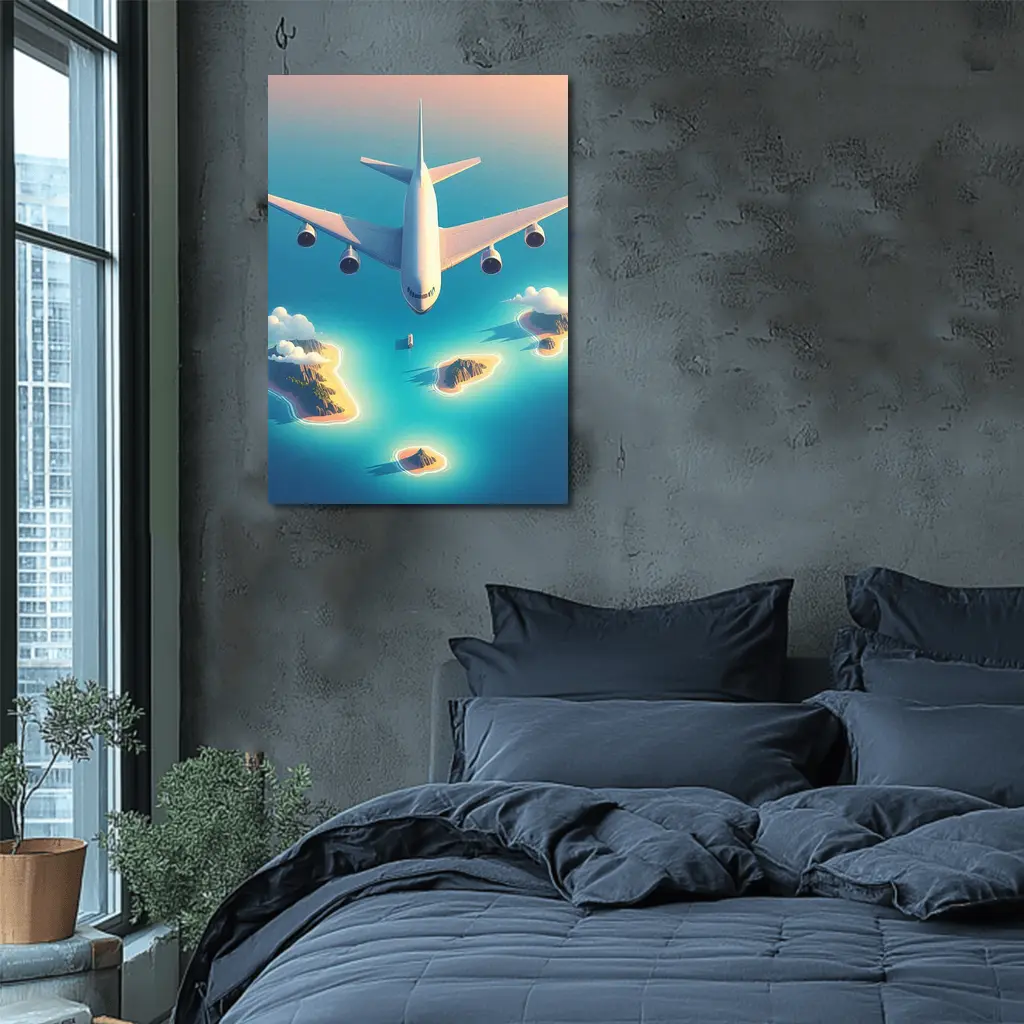 Large Airplane Flying Over Tropical Islands – Wall Art