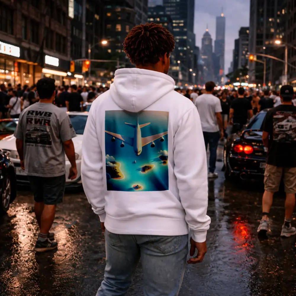 Large Airplane Flying Over Tropical Islands – Hoodies