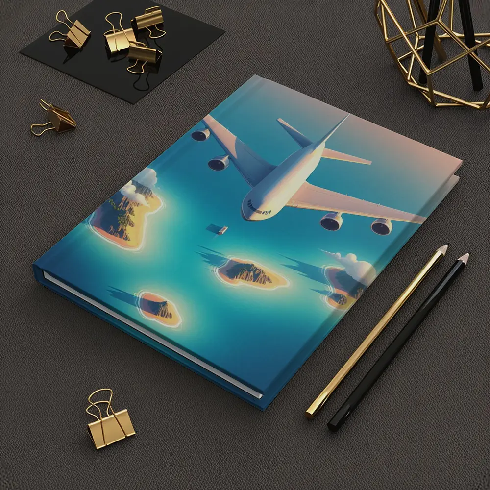 Large Airplane Flying Over Tropical Islands – Notebooks