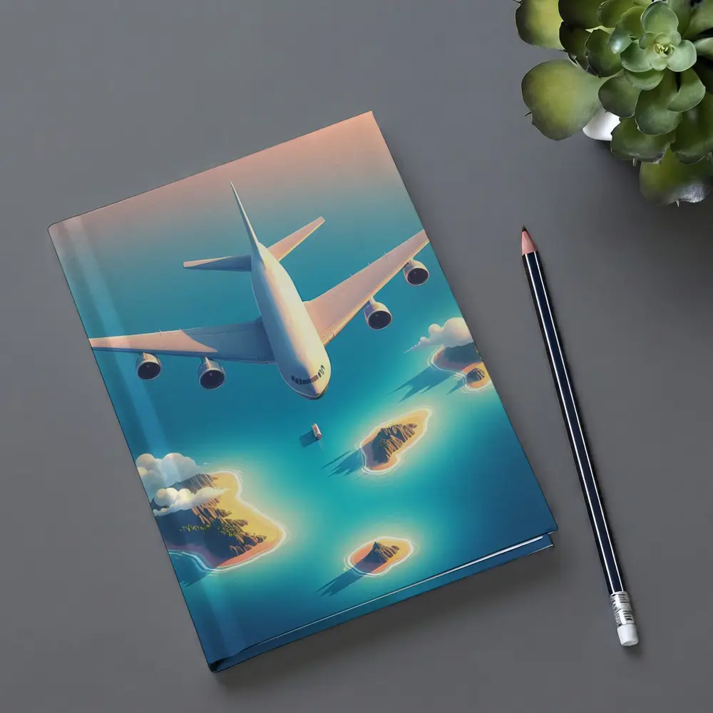Large Airplane Flying Over Tropical Islands – Notebooks