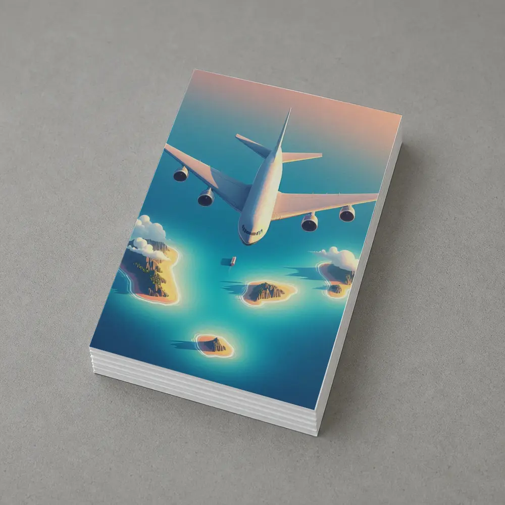 Large Airplane Flying Over Tropical Islands – Postcards