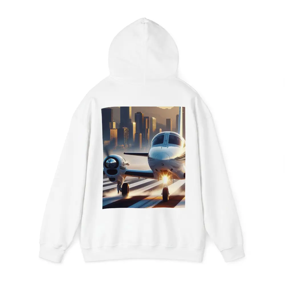 Private Jet Runway City Skyline Sunset – Hoodies