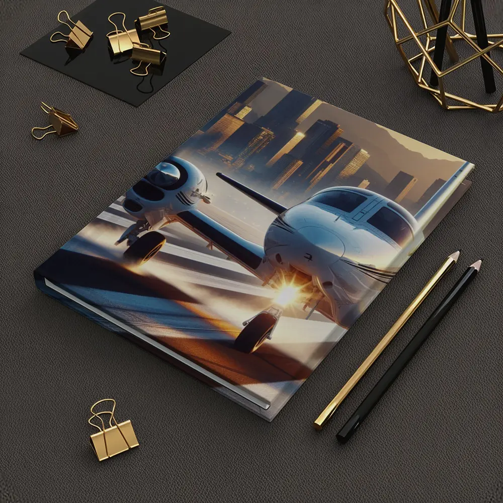 Private Jet Runway City Skyline Sunset – Notebooks