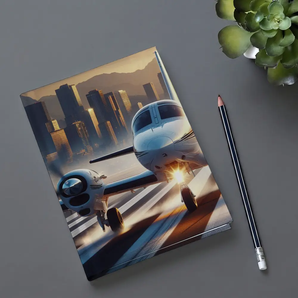 Private Jet Runway City Skyline Sunset – Notebooks