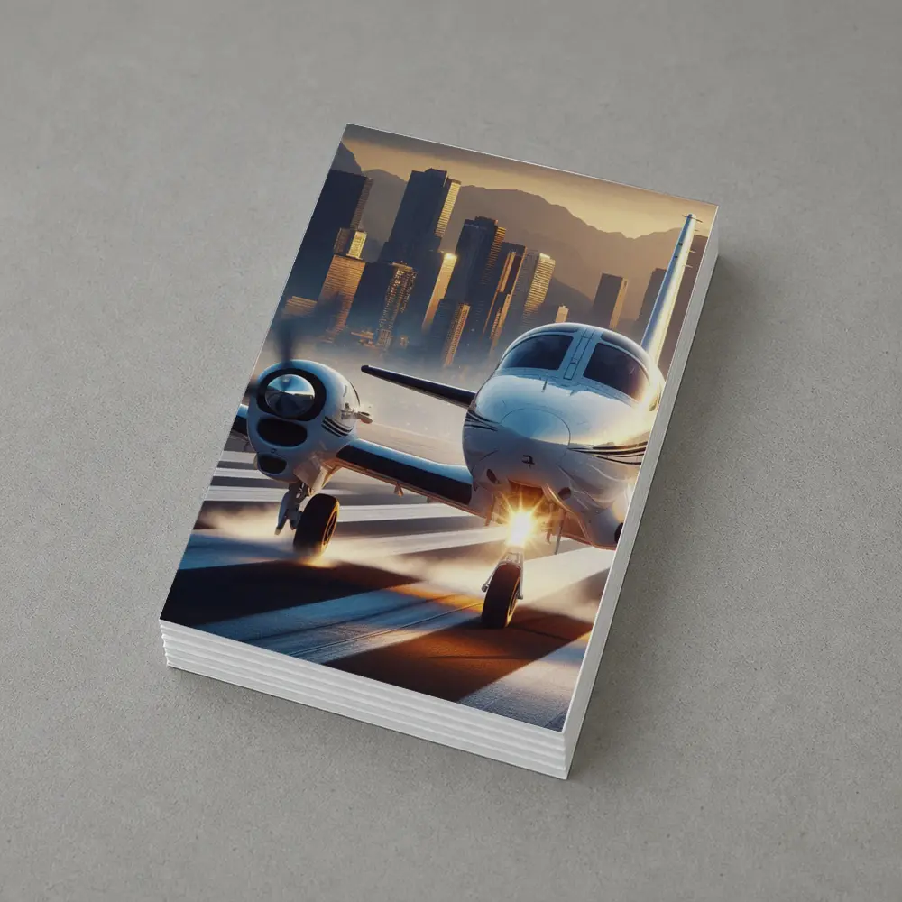 Private Jet Runway City Skyline Sunset – Postcards