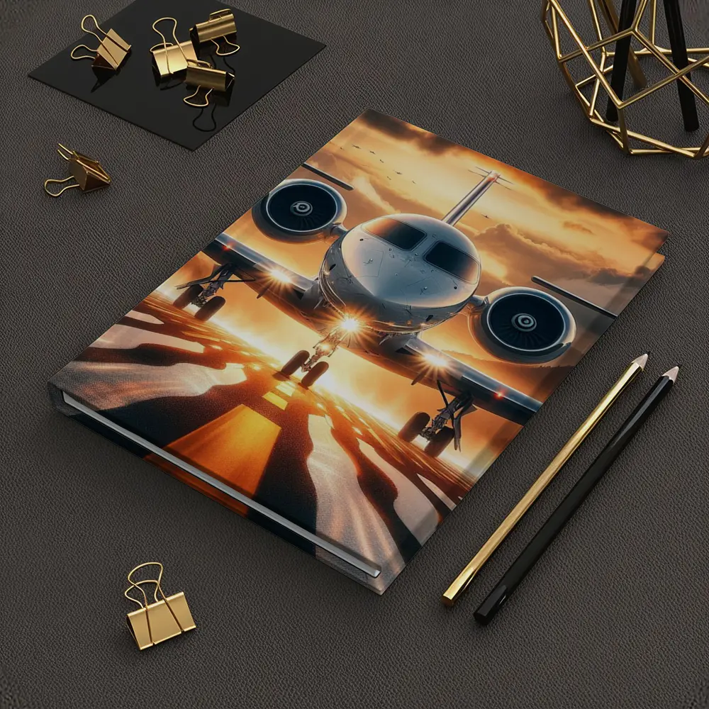 Private Jet On Runway At Sunset – Notebooks