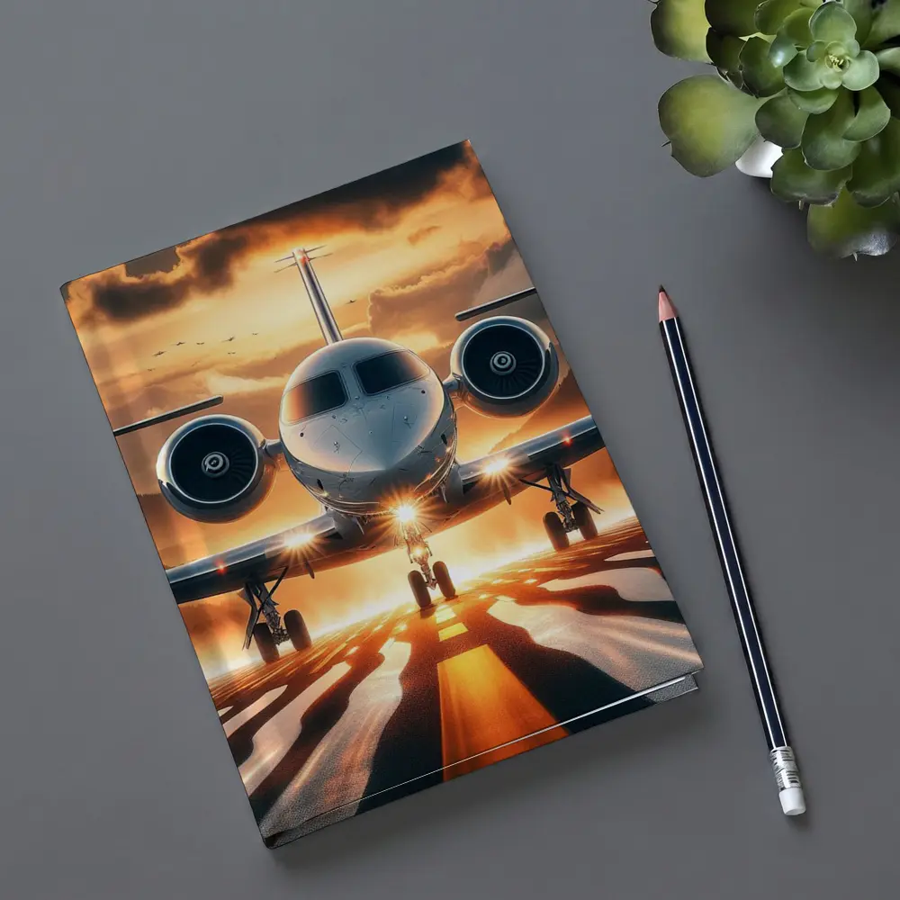 Private Jet On Runway At Sunset – Notebooks