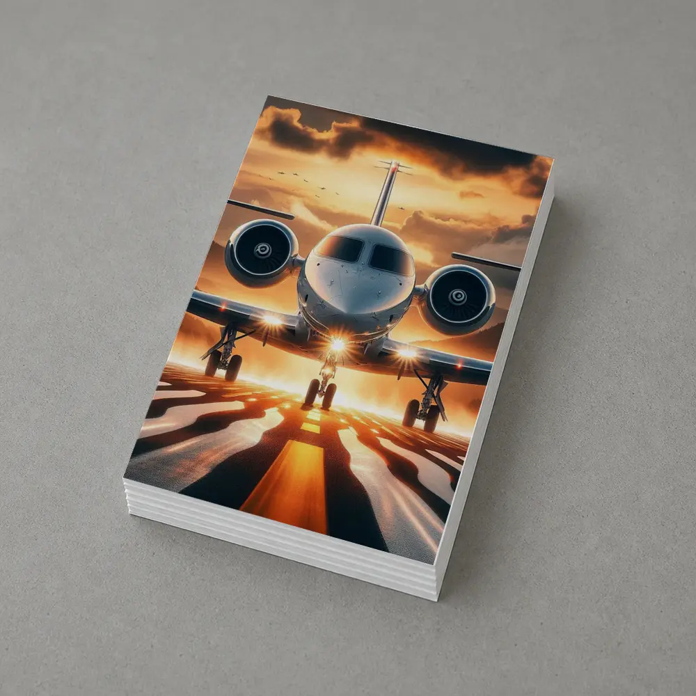 Private Jet On Runway At Sunset – Postcards