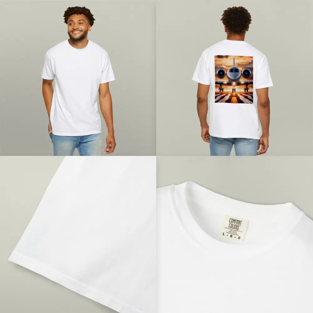 Private Jet On Runway At Sunset – T-Shirts