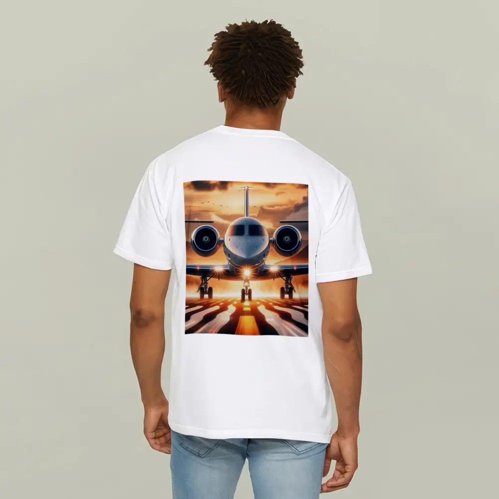 Private Jet On Runway At Sunset – T-Shirts