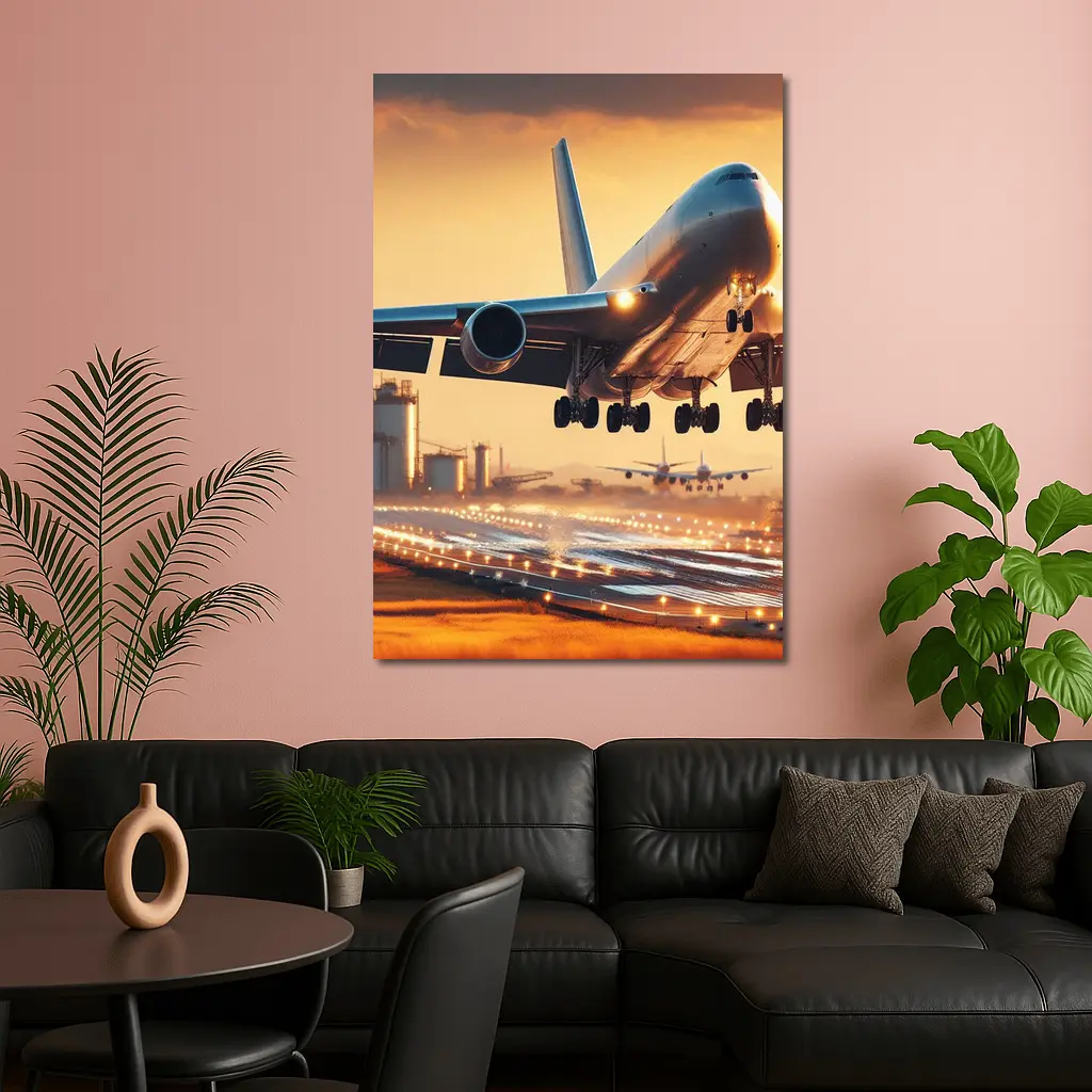 Commercial Airplane Taking Off At Sunset – Wall Art
