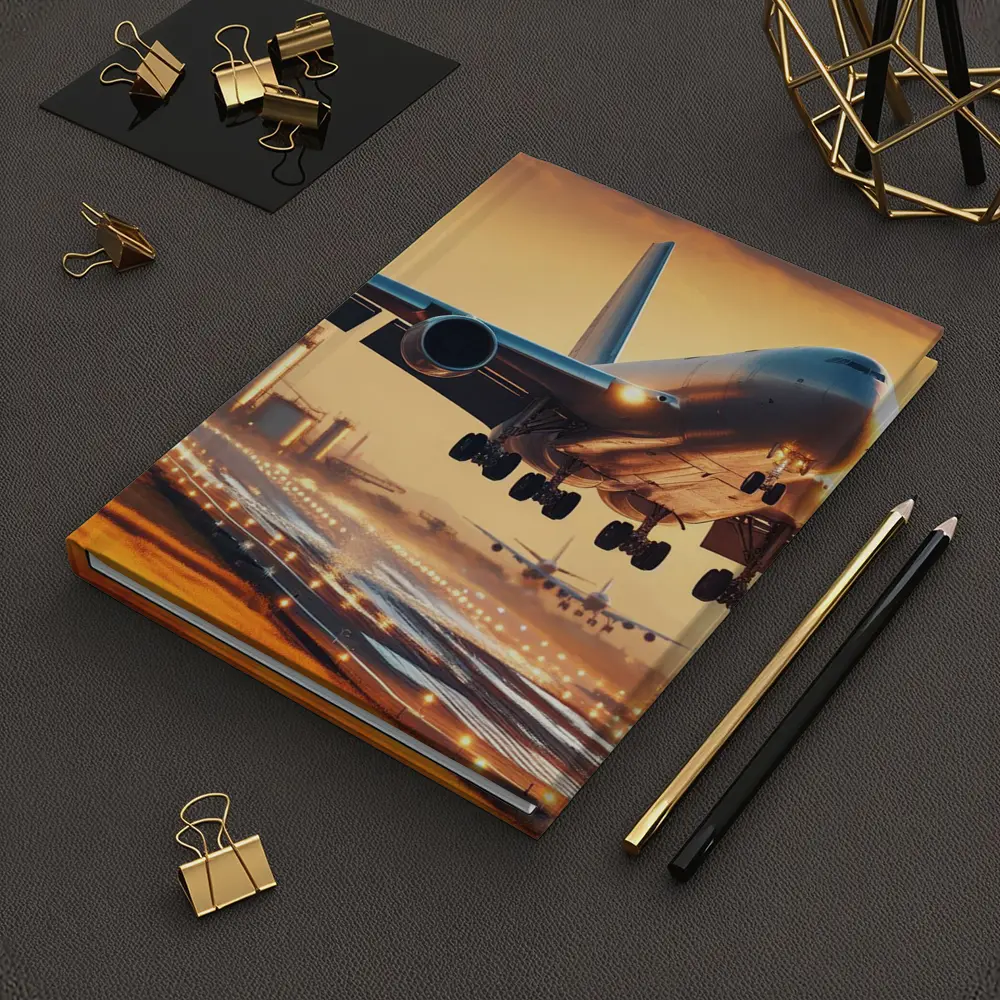 Commercial Airplane Taking Off At Sunset – Notebooks