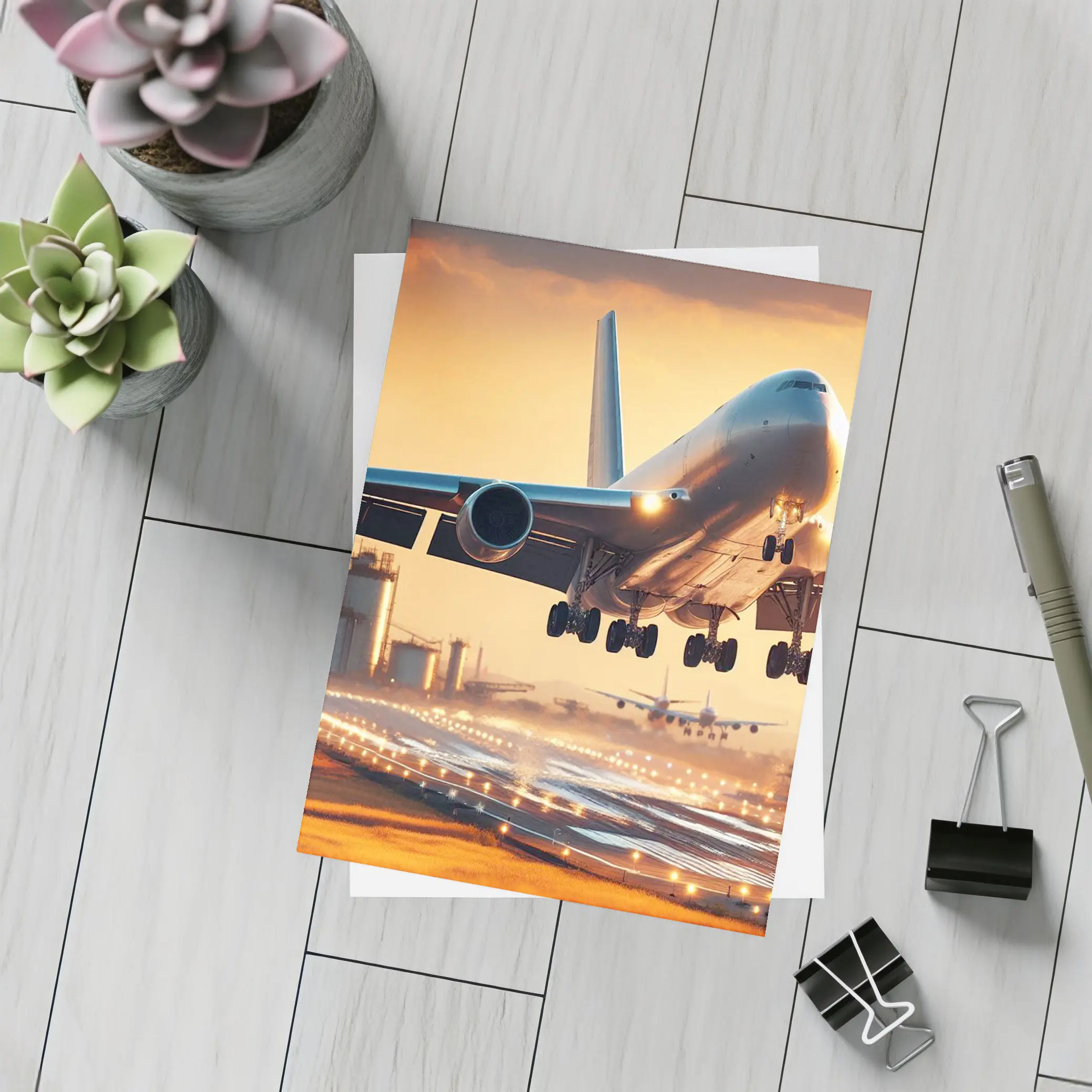Commercial Airplane Taking Off At Sunset – Postcards