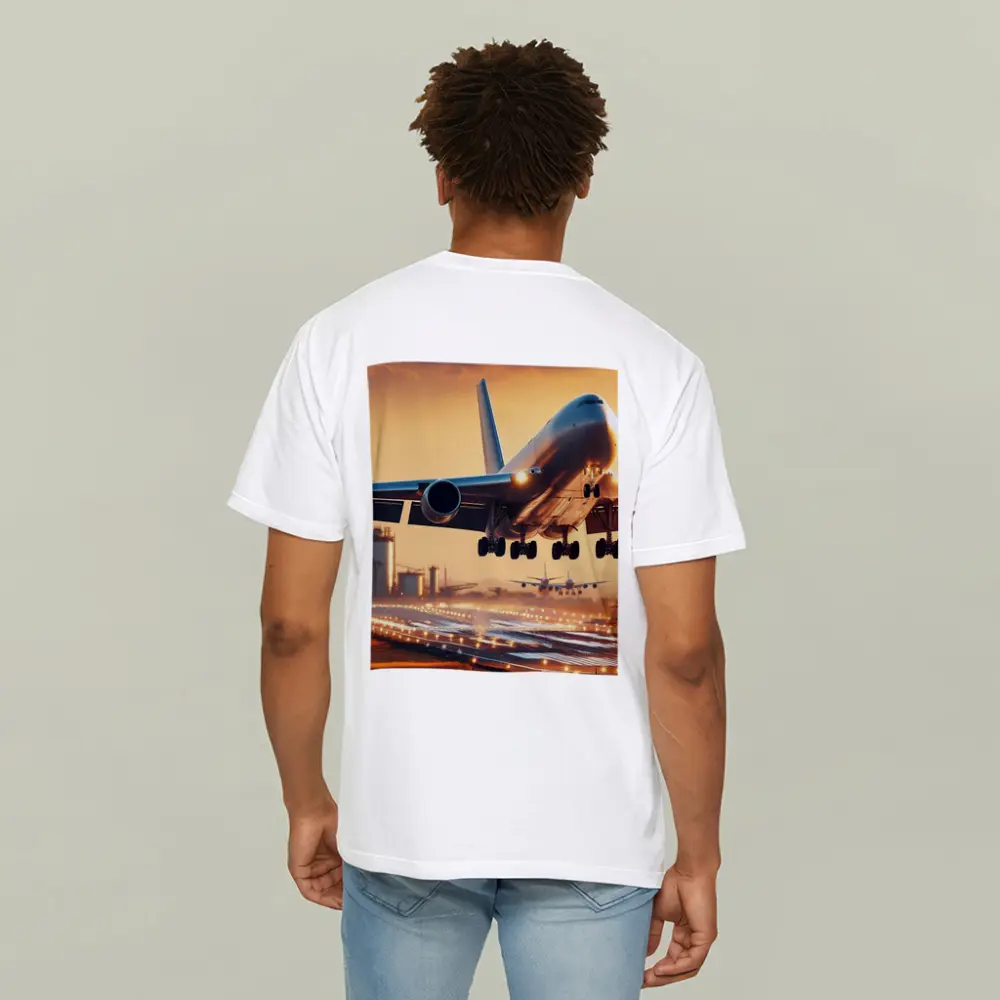 Commercial Airplane Taking Off At Sunset – T-Shirts
