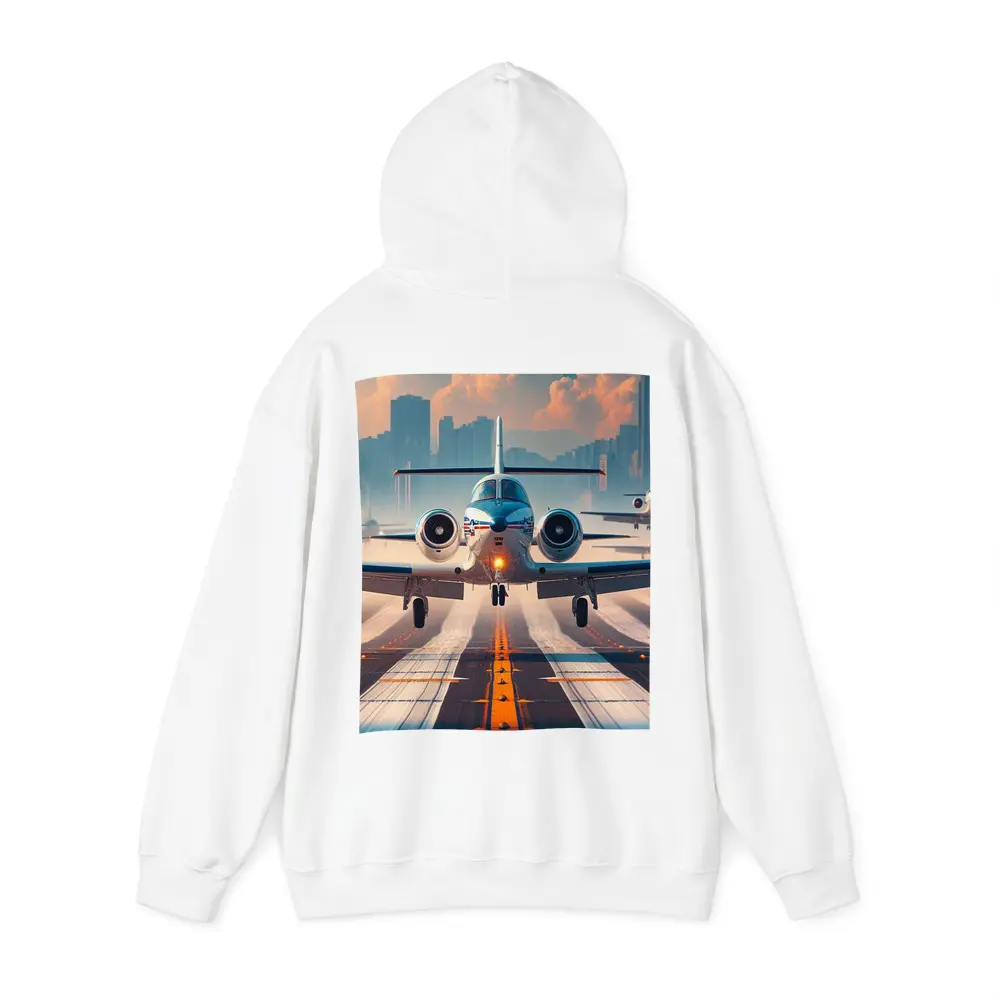 Private Jet Taking Off City Skyline – Hoodies
