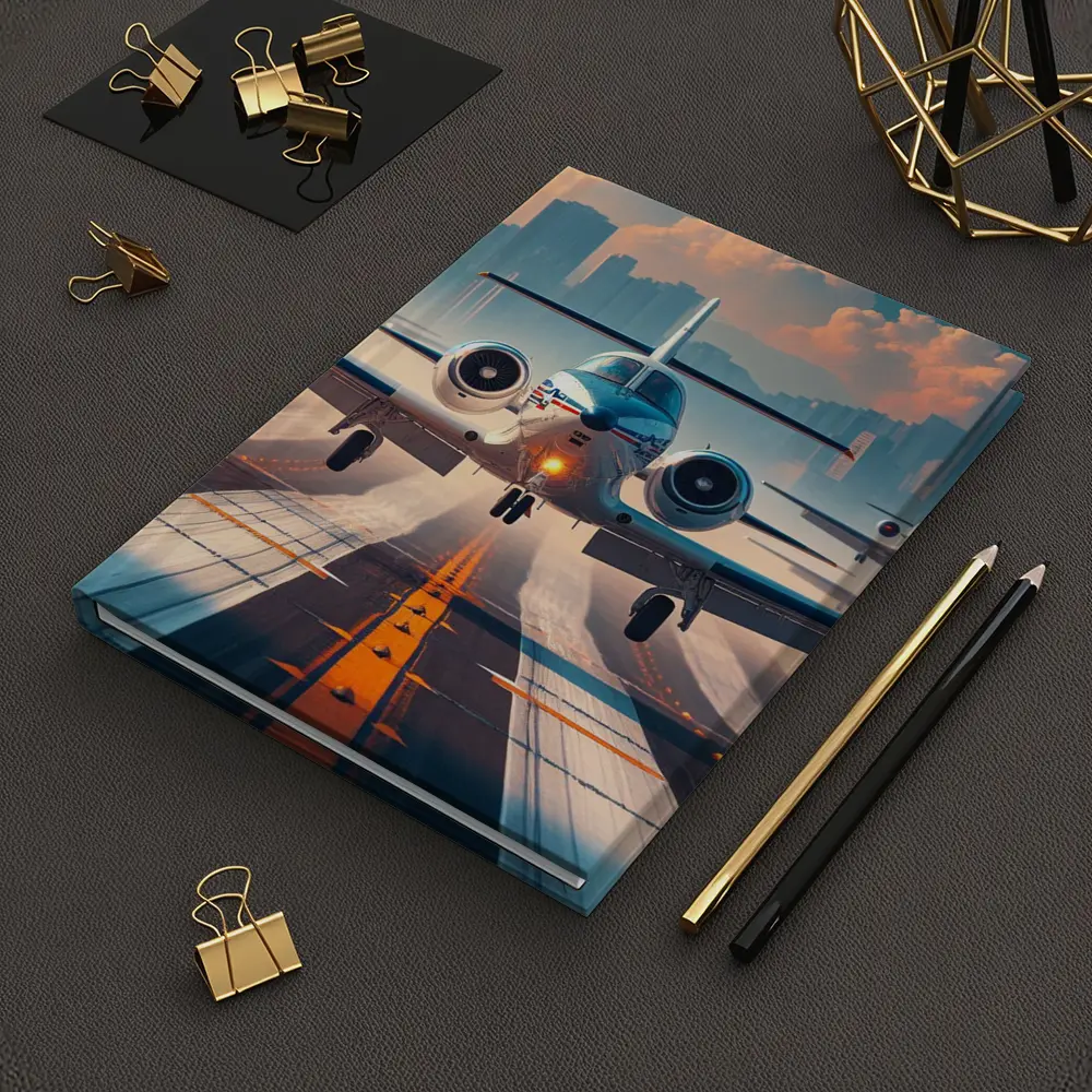 Private Jet Taking Off City Skyline – Notebooks